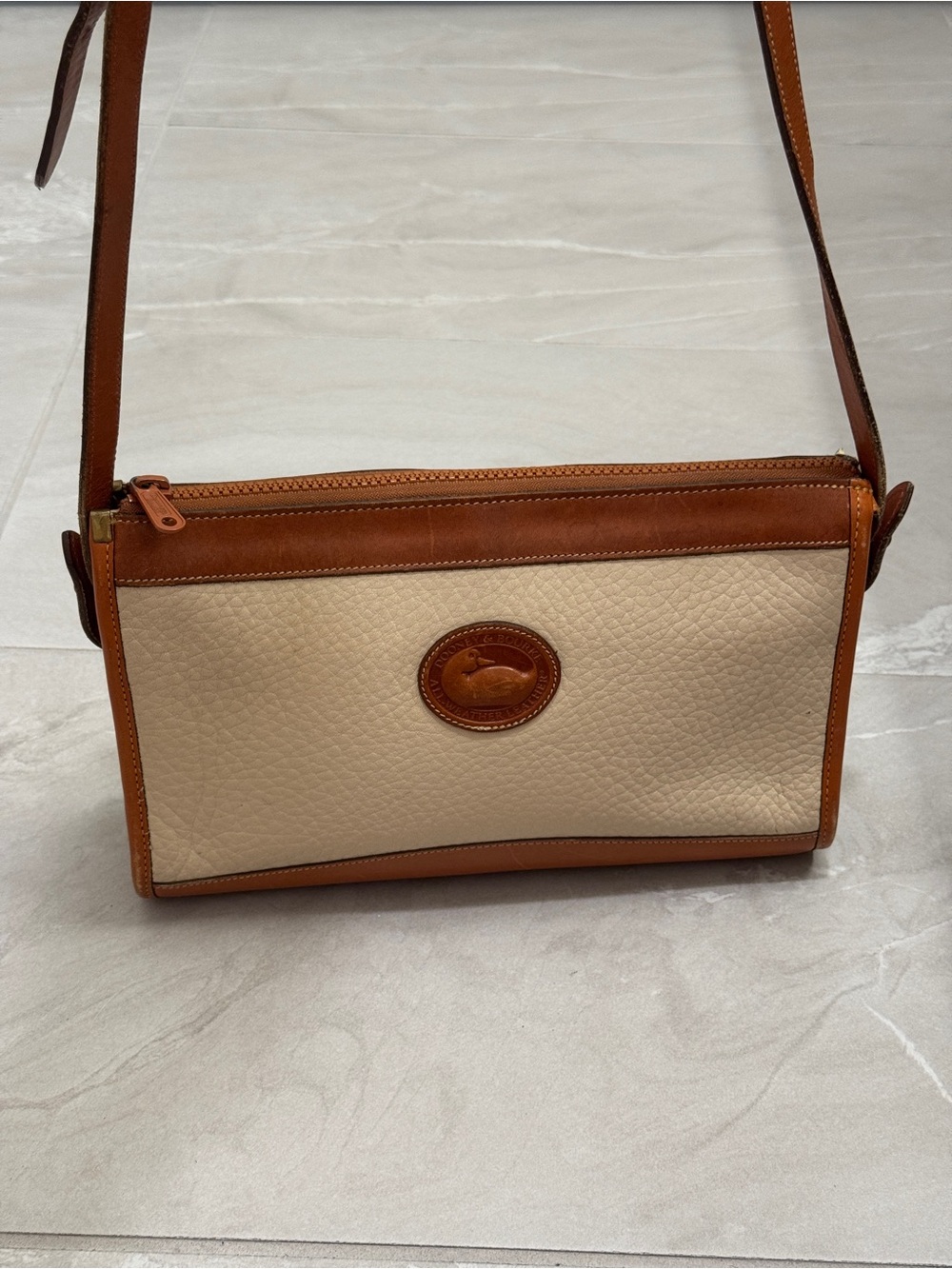 Dooney & Bourke Cream and Brown Leather Crossbody Shoulder Bag